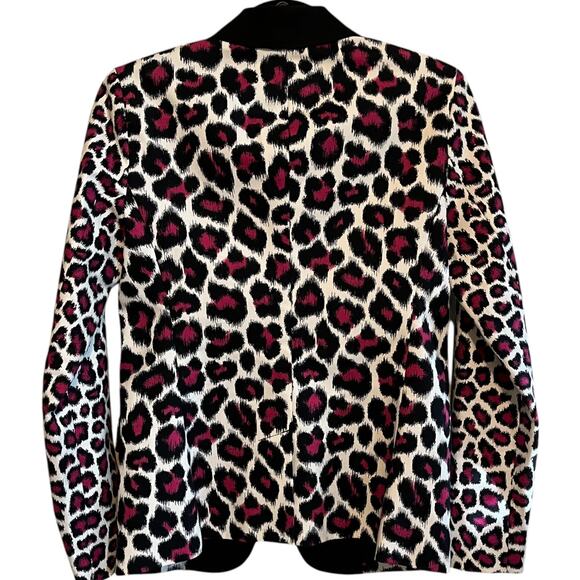 Michael Kors MK Animal Leopard Print Blazer Tuxedo Pink Black White Size 2 - Picture 3 of 6